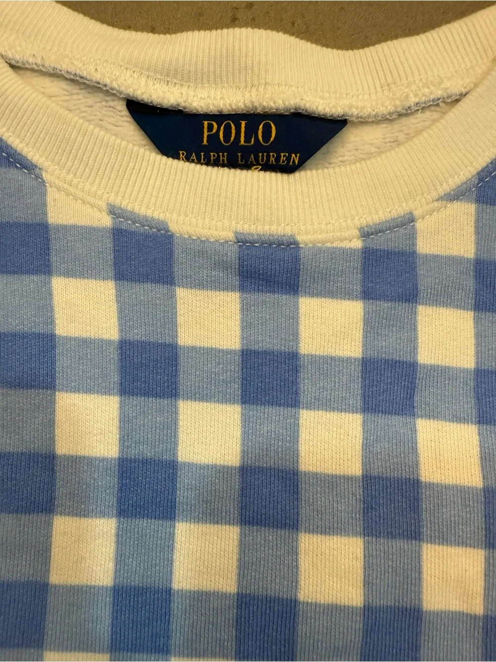 Ralph Lauren Blue & White Gingham Crewneck Sweater